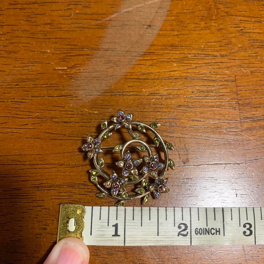 Estate Sale Find- Vintage Green and Purple Floral Brooch Signed Monet - Picture 3 of 3